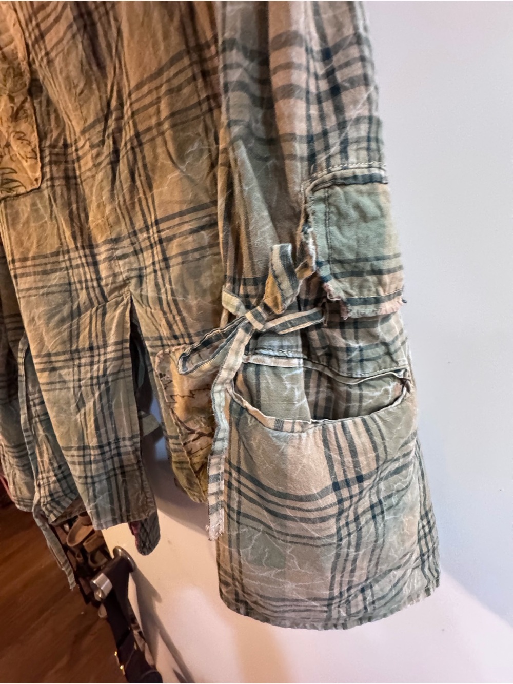 Plaid Utility Jacket in Faded Sage with Tie-Waist